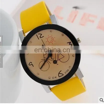 2017 New Women Wristwatch Fashion Casual Watches Cute Cartoon Bike Genuine Leather Watches Women Quartz Watch
