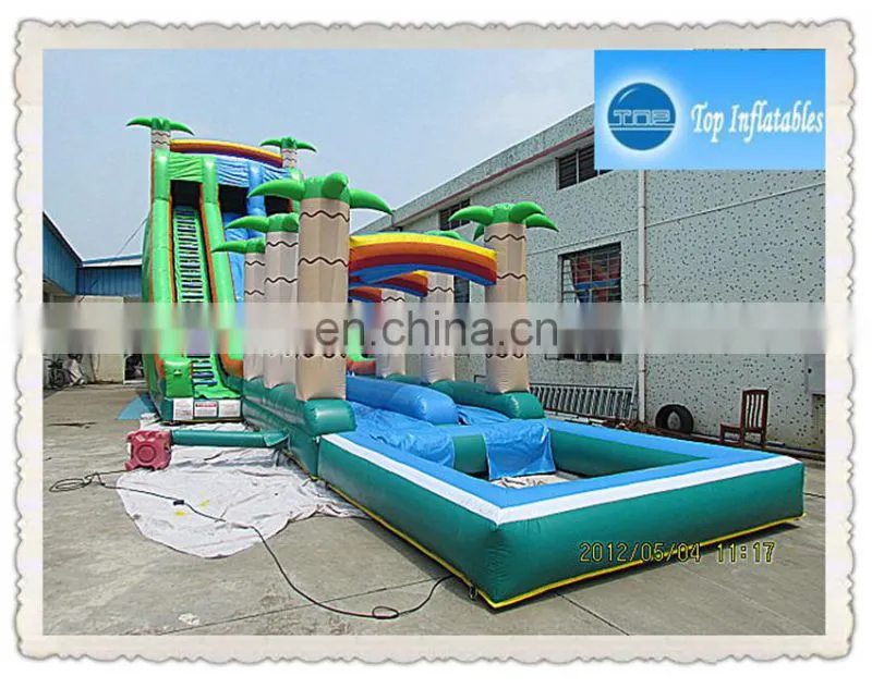 Guangzhou TOP inflatable kids park slides inflatable wide track slide with pool