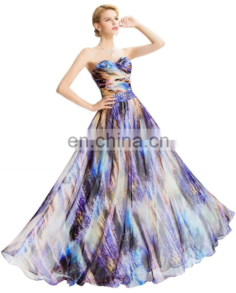 2016 Grace Karin Strapless Chiffon Ball Gown Multi Colors Prom Dress GK000036-1