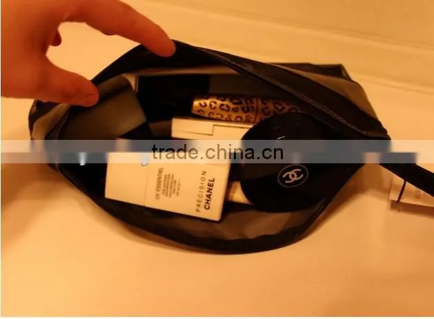 Travel fabric lightweight and recycled pu+grid cosmetic bag