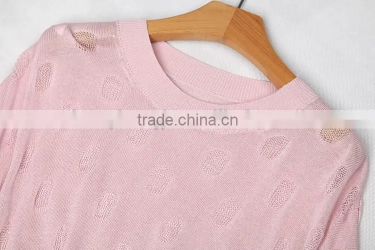 lastest fashion ladies Linen hollow batwing sleeve summer sweater with best price