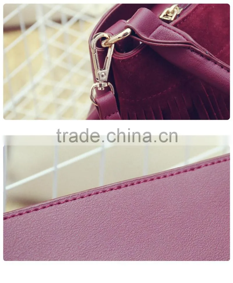 Wine red lady handbag bag shoulder bags leather tassel fashion handbags
