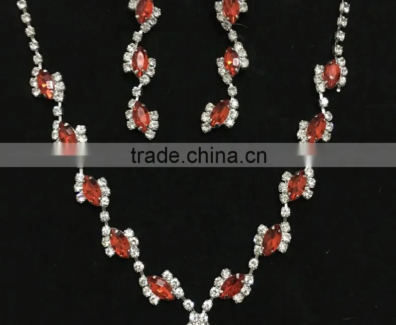 Factory wholesale 2016 new design red crystal rhinestone jewelry set