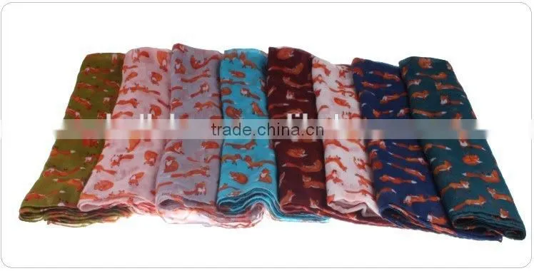 205 Foreign Trade New Loop Shawl Cute Animal Fox Print Women Fashion Scarf