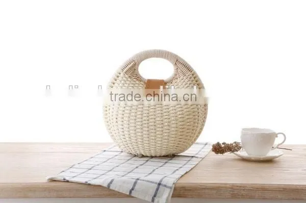 Fashion girl's beige paper straw craft bag
