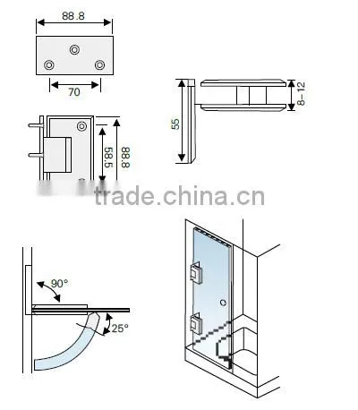 Zinc alloy 304SS stainless steel wall to glass bathroom shower hinge/90 degree single shower door hinge(WL-8105)