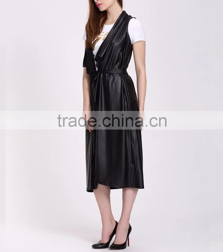 Wholesale Hot Selling Products Black Sleeveless Coat Women Fashion Long Coats in Guangzhou