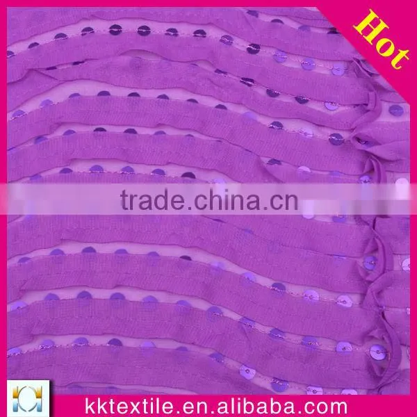 100% polye georgette laser crochet stripe sequin fabric embroidery design