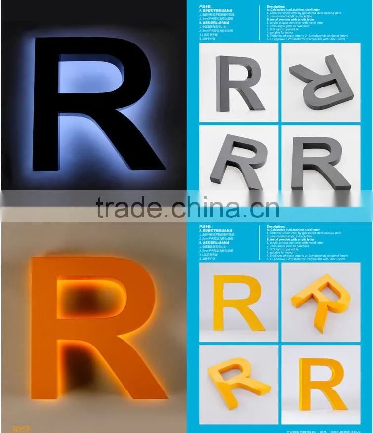 acrylic wall mount sign holder,acrylic stainless steel backlit 3d sign