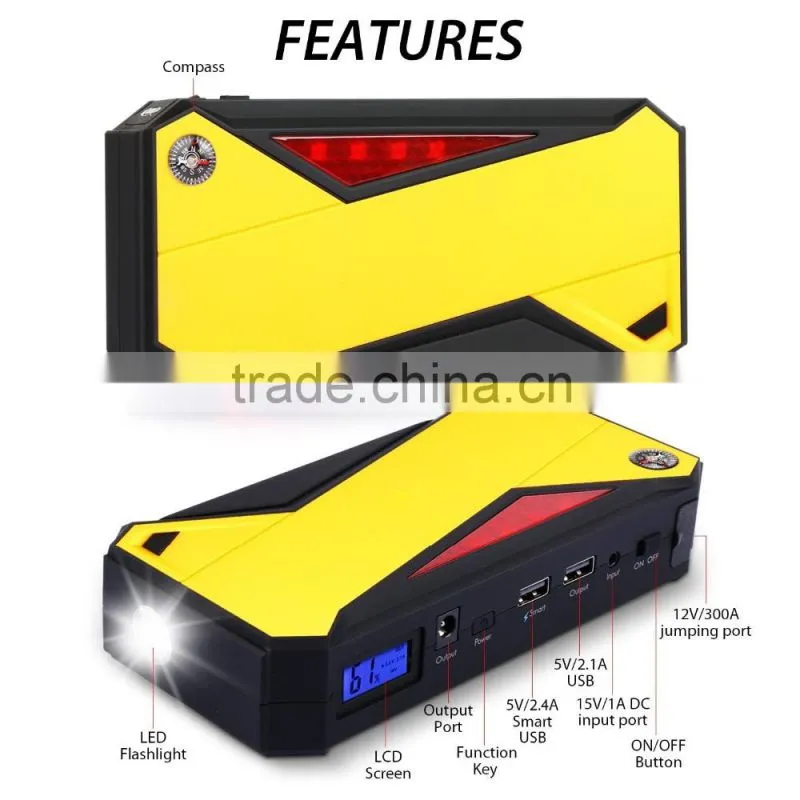 600A Peak 18000mAh Portable Car Jump Starter External Battery Smart Charger Power Bank with Compass & LCD Screen and LED Flash