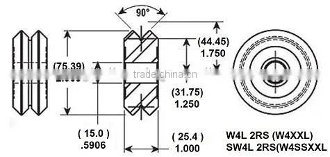 SW4L 2RS 15 mm ID X 75mm OD 9Cr18Mo Stainless Steel Dual V Guide Wheel Stainless Double Row Angular Contact Ball Bearings