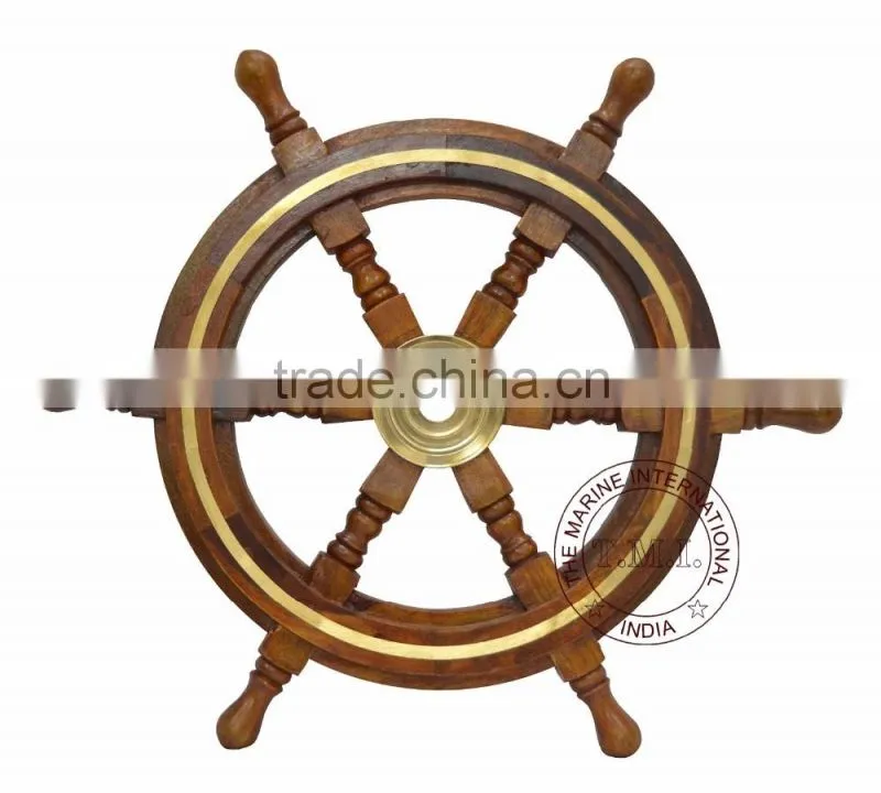 DECORATIVE WOODEN SHIP STEERING WHEEL 12"