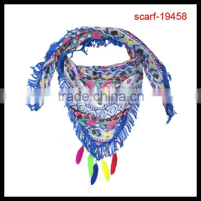 fashion women tassel polyester scarf with chevron print