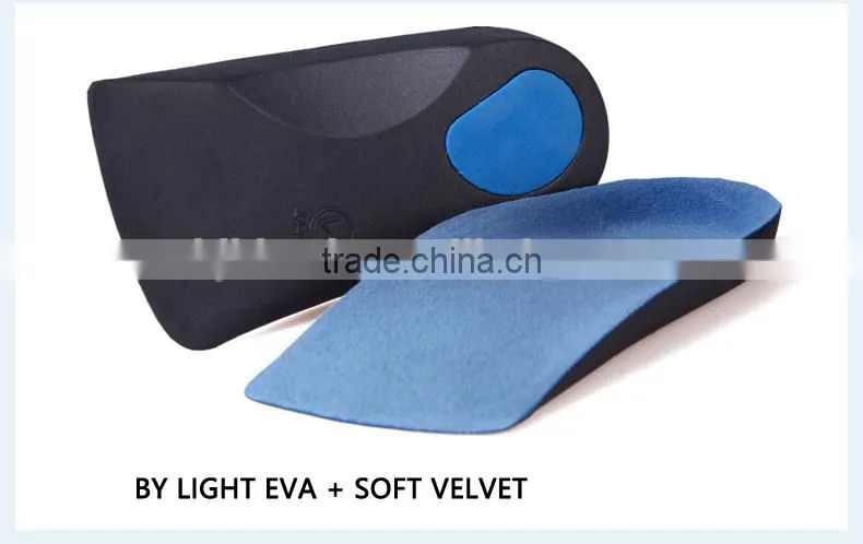 Comfortable EVA orthopedic insole with soft velvet, Silicone gel insole factory, flat feet arch support orthotic insole.