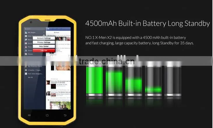 5.5 inch IP68 android mobile phone hot sell NO.1 X2 with 4G LTE Qualcomm MSM8916 and Android 4.4 OS