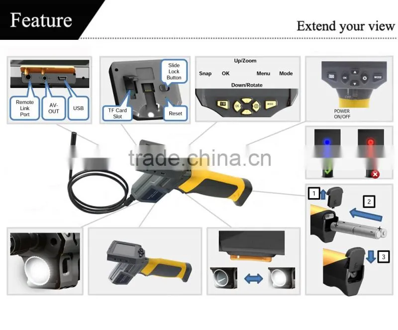 recording capture video and images portable flexible endoscope for remote visual inspection
