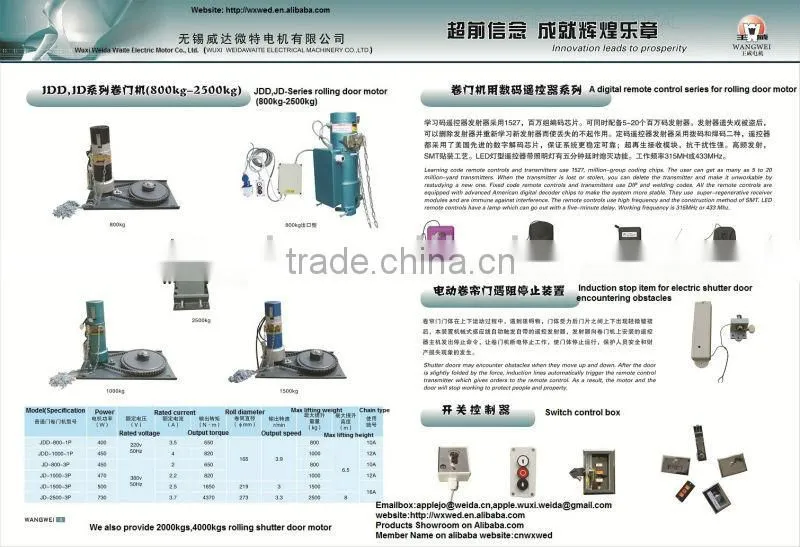 AC 300kgs lifting force Copper wire shutter door and luxurierous shutter door motor with an overheat prevention device