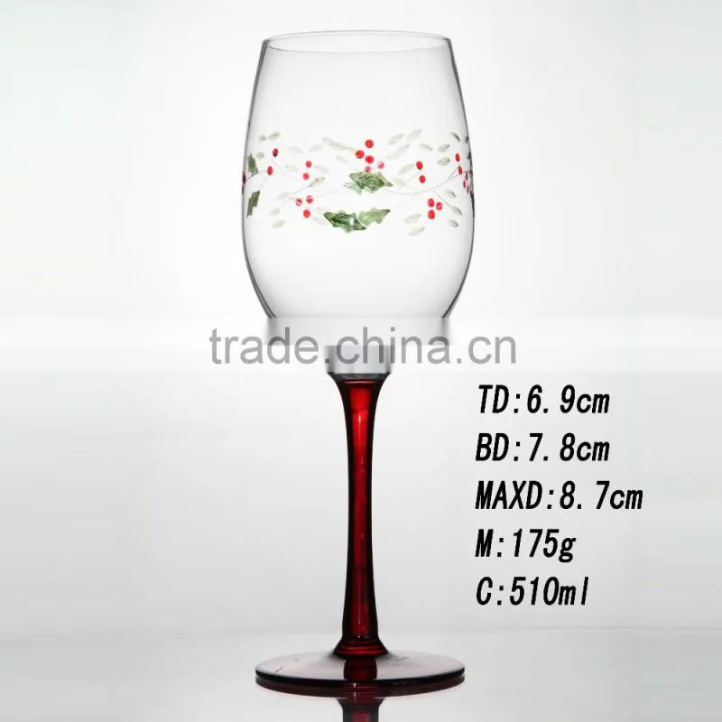 Mouth blow wine glass manufacturer hand printing glass wine cup