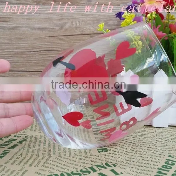 OEM Transparent cute drinking glass cup with hand printing