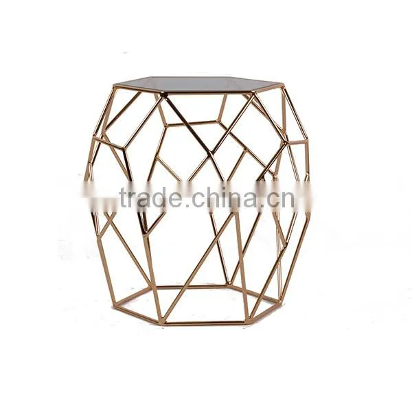 2016 NEW round marble table tops rose gold metal wire coffee table