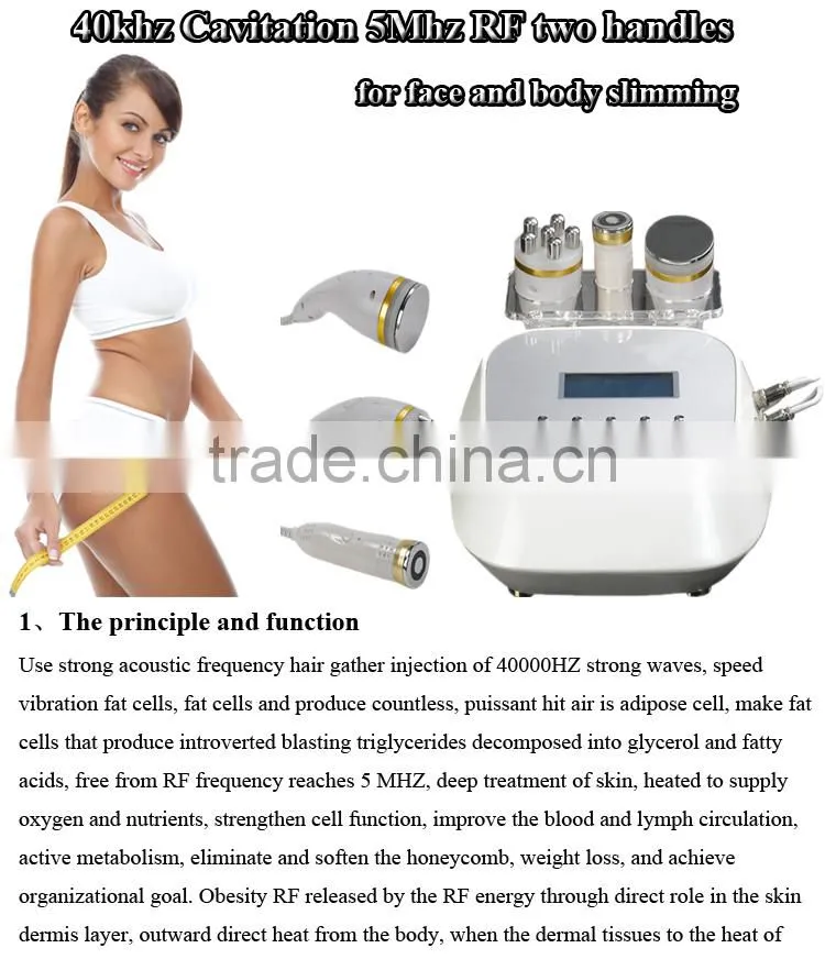 Portable 40khz 5Mhz RF two handles for face and body slimming machine CE