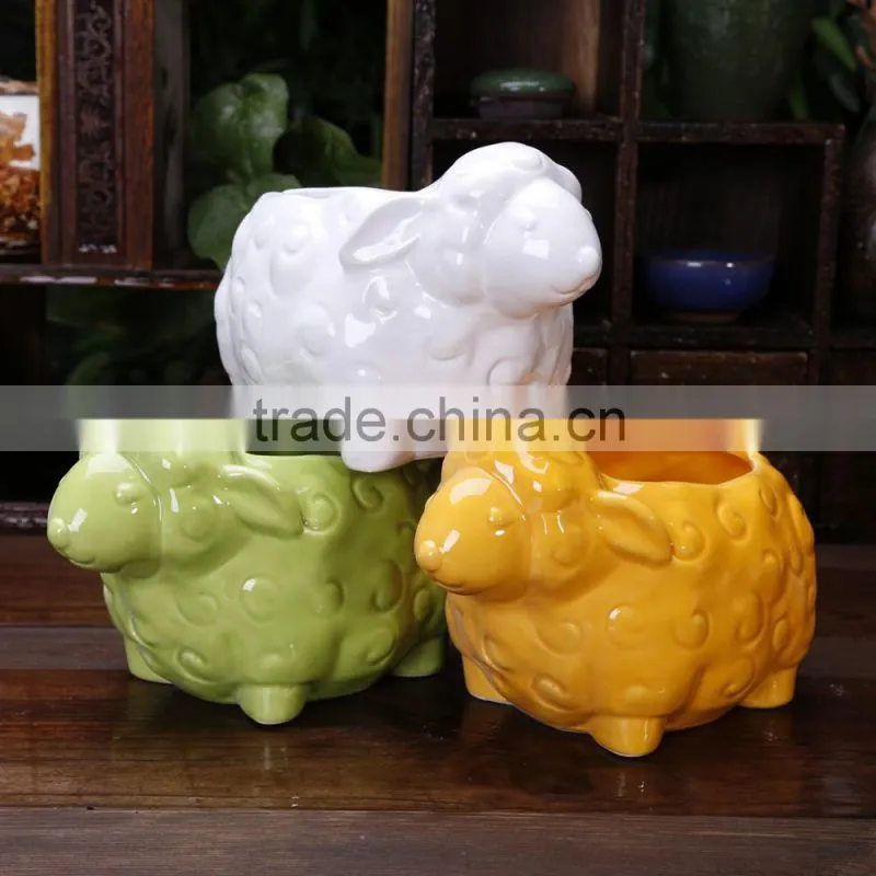 Little sheep shape animal cheap ceramic flower pots and planter