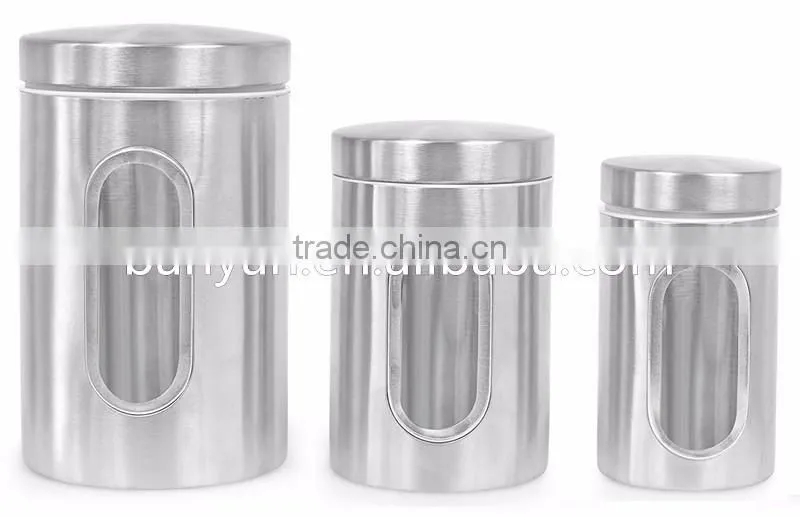 3PCS Kitchen Food Coffee Tea Sugar Flour Stainless Steel Storage Canisters