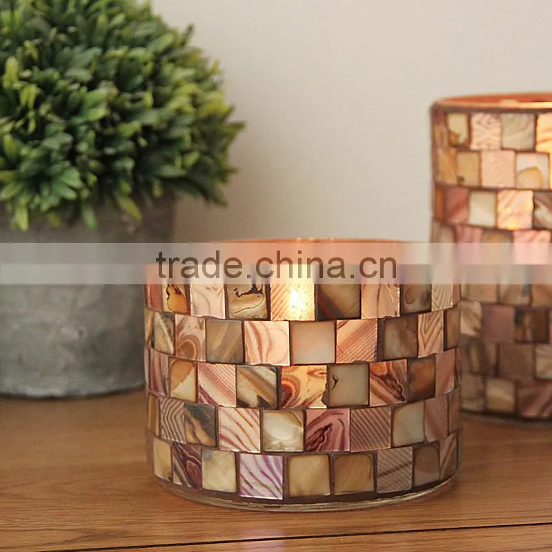 Mosaic Glass Candle Holder Coffee Color Shell Votive Candle Holder