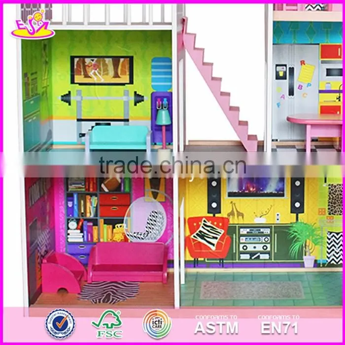 2017 Best gift set luxurious wooden kids doll house with furniture W06A246