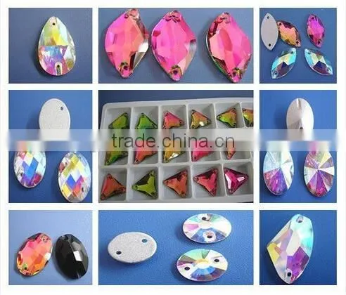 garment small size indigo-blue sew on rhinestone oval synthetic gemstone