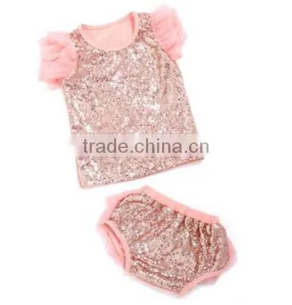 2017 Wholesale Children Boutique Clothing Baby Clothes Wear In Fall , High Quality Sequin Baby Shiny Outfits