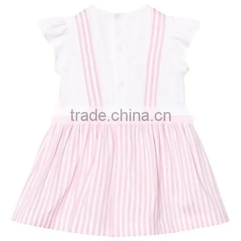 New arrival kids clothes frocks design 100% cotton pink stripe latest children girl dress
