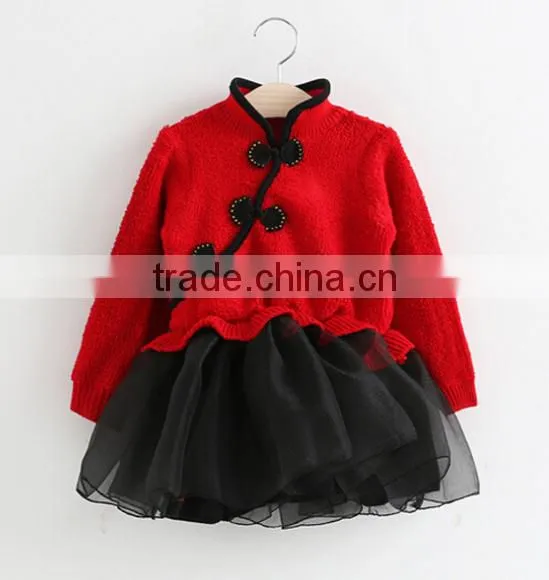 Girls knitted sweater children winter paragraph clothing princess tulle skirt New Year Christmas fancy dress