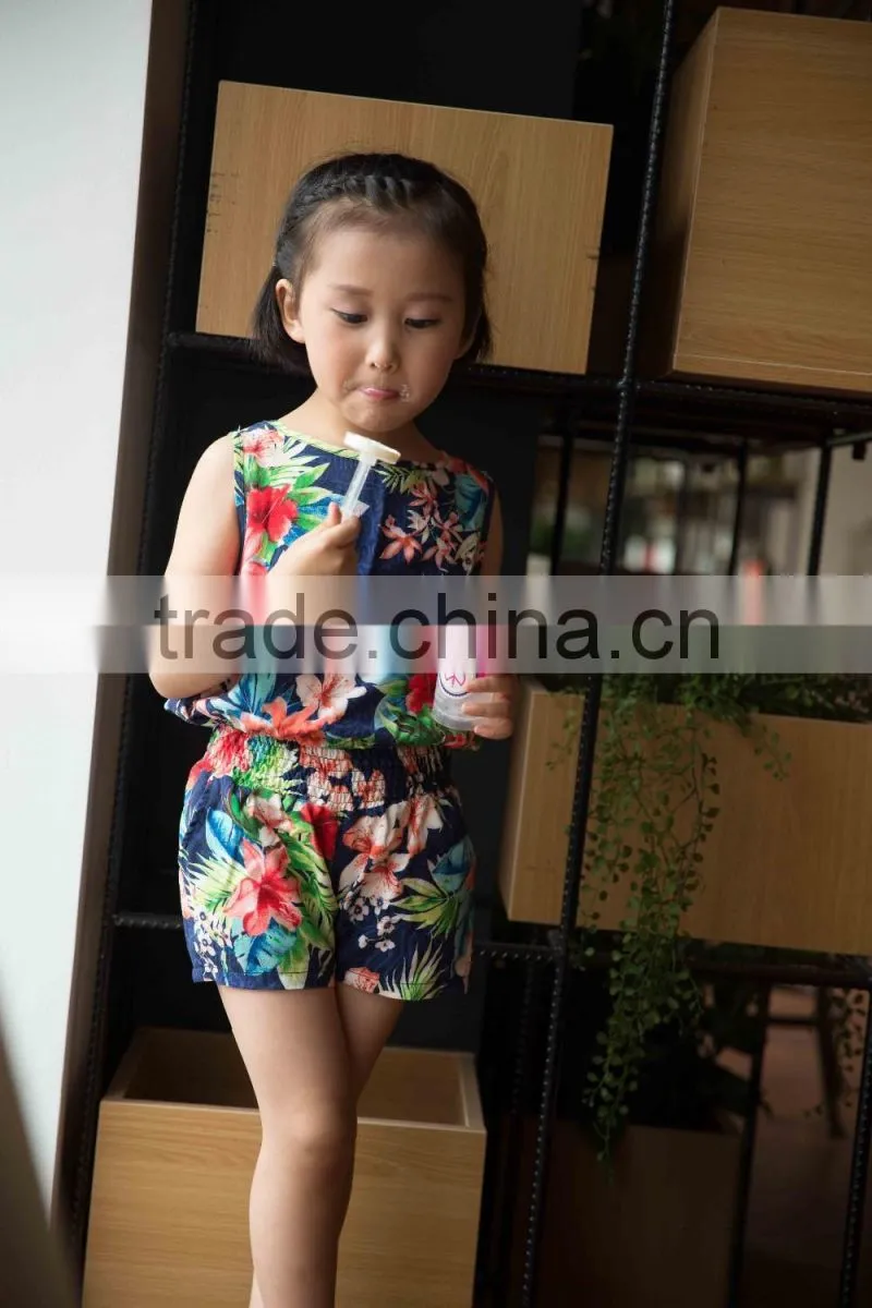 fashion girl sleeveless blouse and panty set 100% viscose blouse set for baby girl printed flower dress vacation cloth set