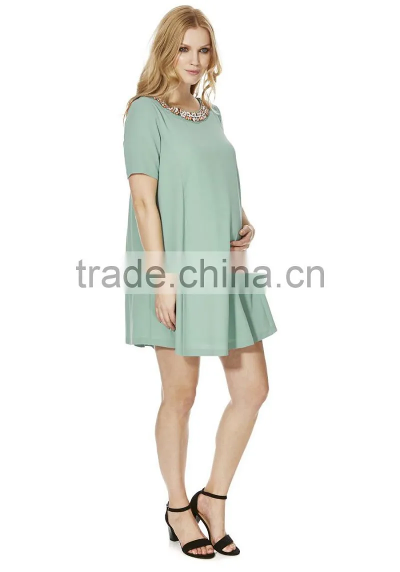 fashion Embellished Trim Swing maternity dress wear