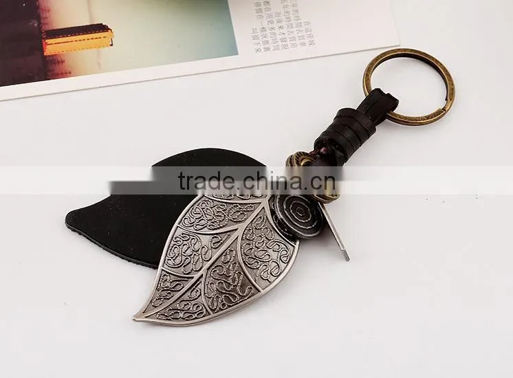 Custom Punk Leaves Leather Key Chains - Promotional Items