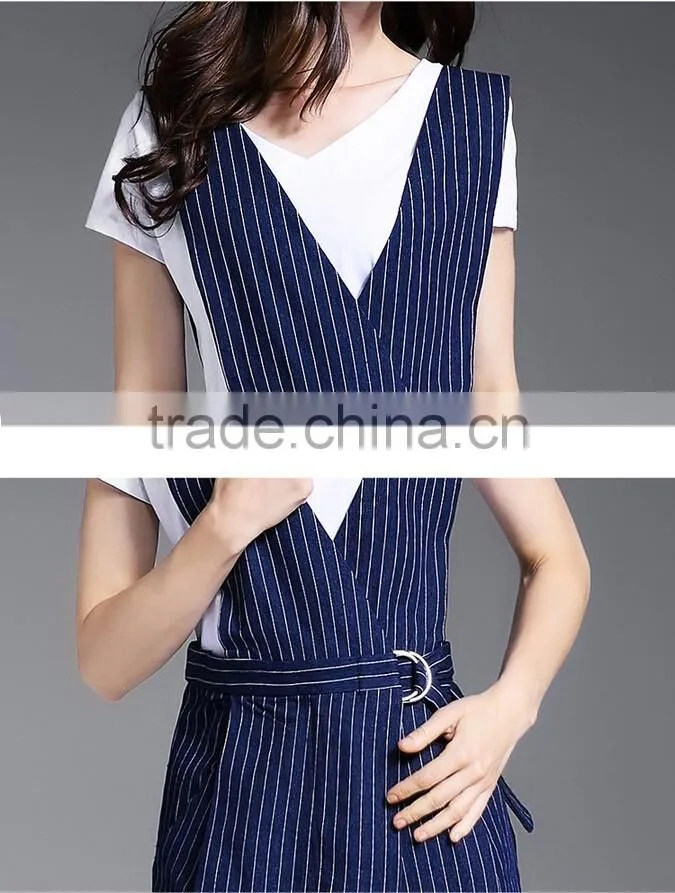 Fashion Women Sleeveless Striped Spaghetti Strap Dresses New Design Denim Maxi Dress