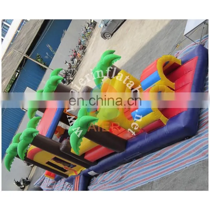 Inflatable obstacle course with slide