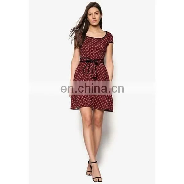 Dress for Women Elegant RedBlack Mini Floral Dress Cape Sleeves Women Dress