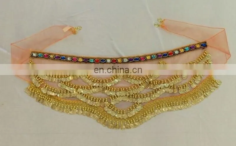High quality Organza gold coin belly dance hip scarf with gradient color Y-2053#