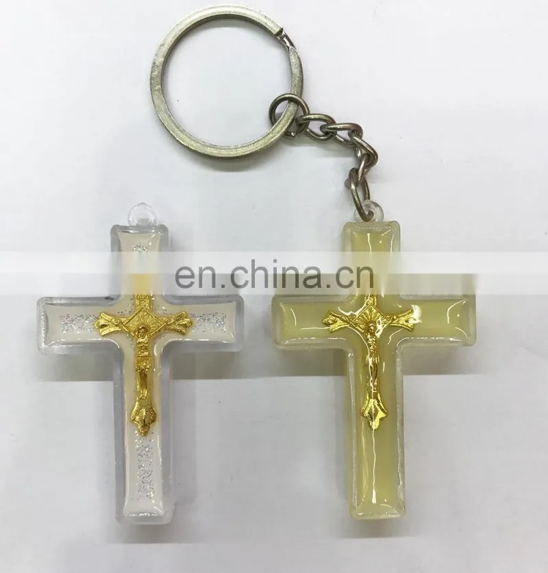 2017 New Catholic Acrylic Cross Keychain inlaid with Metal Crucifix