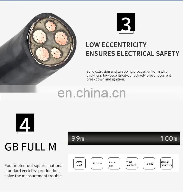 4 Core copper YJV22 3*70+1*35 electric power wire cable