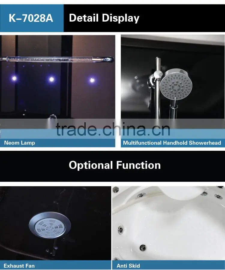 Luxury Fiberglass Door Sliding Open Corner Freestanding Acrylic Steam Room K-7028A