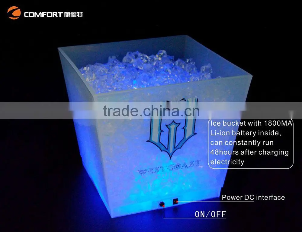 Stocked clear plastic led ice buckets wholesale with drink holder