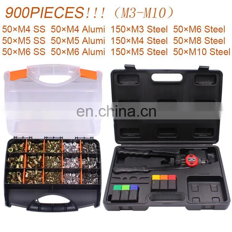 900pcs Rivnuts M3-M10 Stainless Steel Aluminum Steel Rivnuts & Rivet Nut Gun Nutset Tool Kit