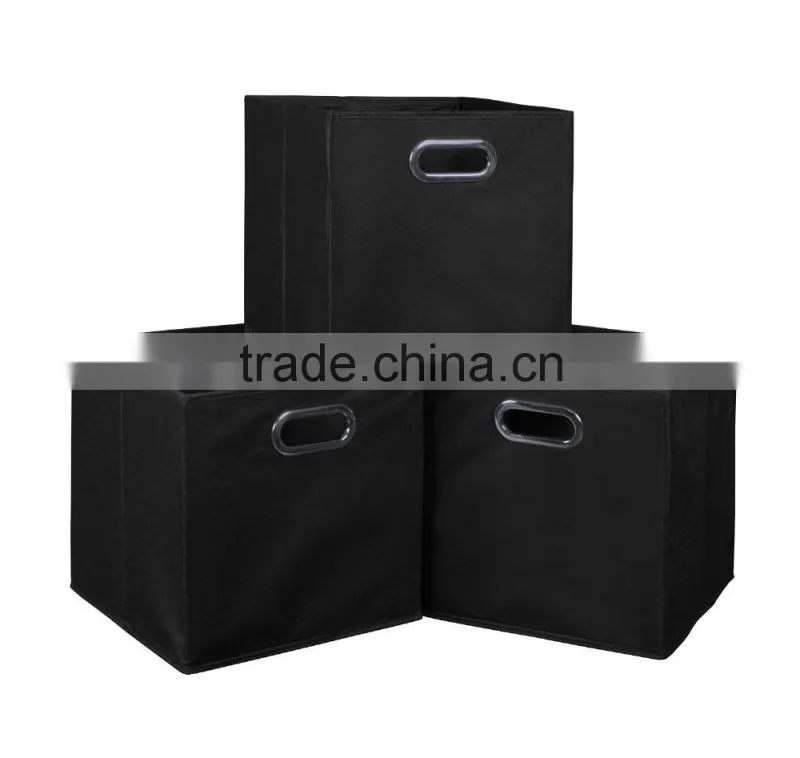 Non-woven Foldable Fabric Storage Bins box Set of 3 with 2 metal handles