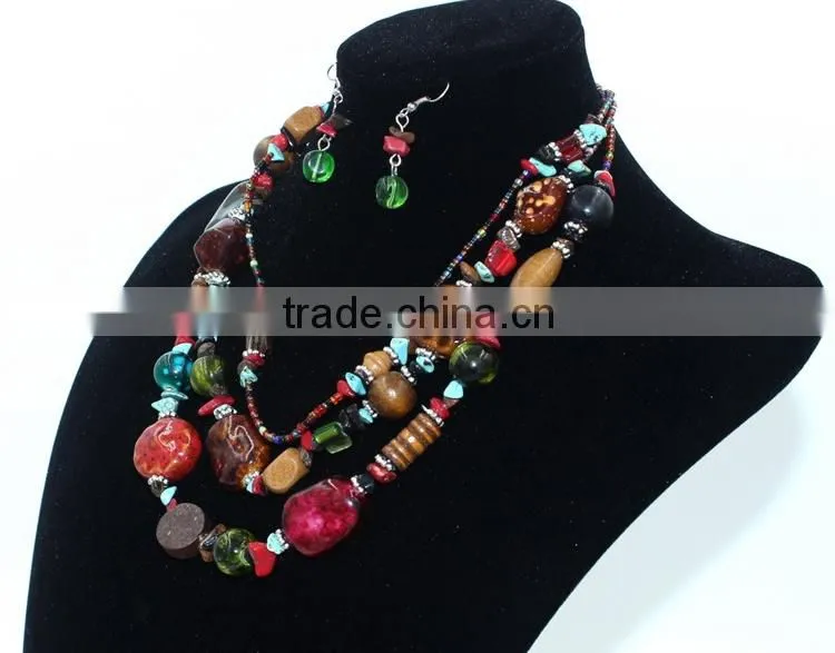 2016 Women Vintage Bohemia Multilayers Beads Necklace Earring Jewelry Set