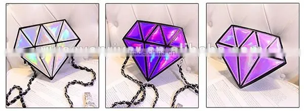 Popular diamond shaped evening bag shining pu chain bag