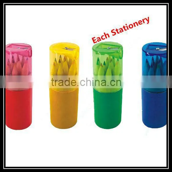 3.5 Inches Mini Natural Wooden Color Pencil Set In Cardboard Tube With Sharpener Lid