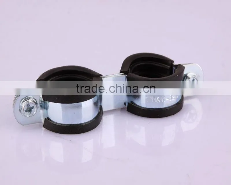 Double loop pipe clamp with rubber